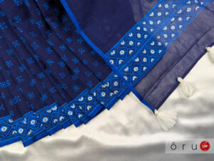 navy blue block saree - oru